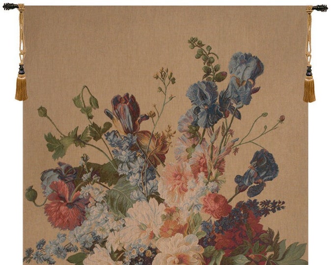 Iris Bouquet Woven Wall Tapestry: French Floral Art (58x44 inch)