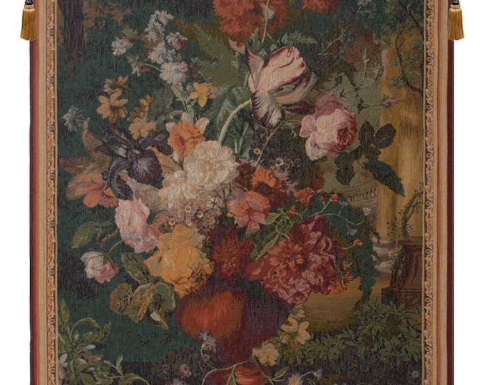 Medieval Floral Bouquet Flamand Tapestry - European Jacquard Woven Wall Hanging for Home Decor