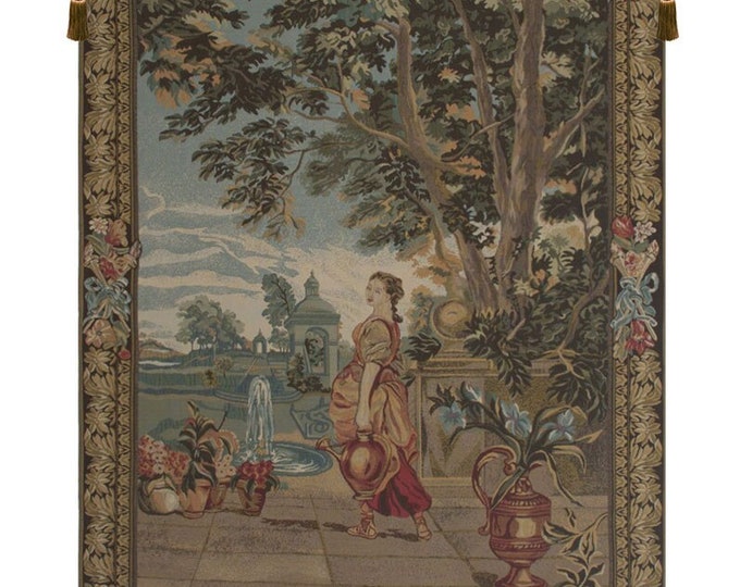 Floret Jacquard Woven Tapestry: Belgian Medieval Wall Hanging 52x36 Inch Nature Art European Decor