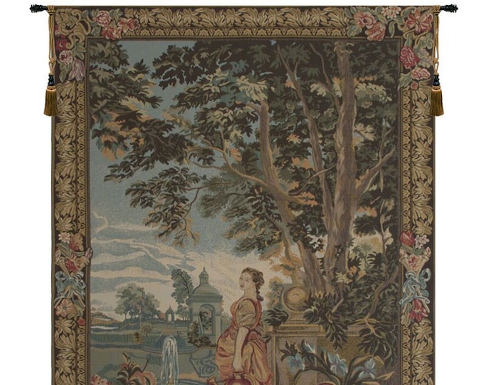 Floret Jacquard Woven Tapestry: Belgian Medieval Wall Hanging (52x36 inch)