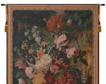 Bouquet Flamand European Wall Decorative Tapestry - Medieval Floral Wall Hanging-Jacquard Woven Belgian Wall Tapestry - Italian Wall Decor