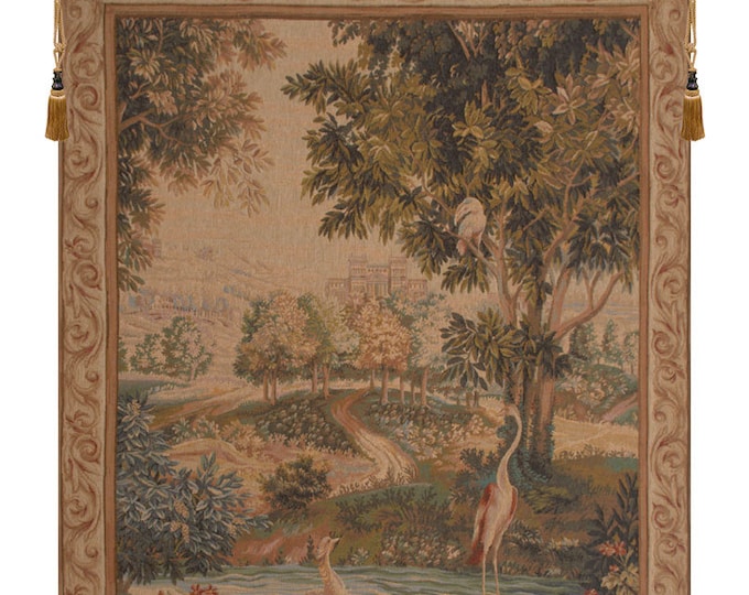 French Woven Wall Tapestry: Verdure aux Oiseaux I - European Landscape Art