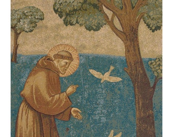 St. Francis Preaching to Birds Tapestry - Italian Woven Religious Wall Art