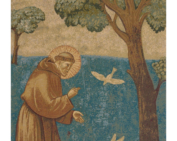 St. Francis Preaching to Birds Tapestry - Italian Woven Religious Wall Art