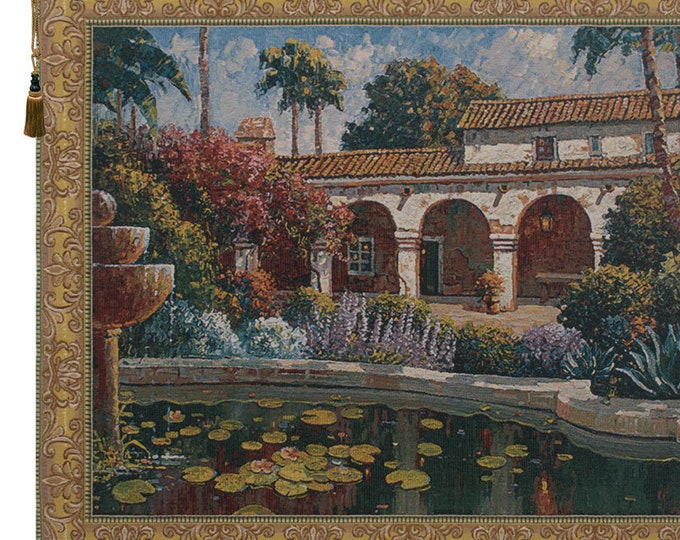 Mission Reflection Tapestry: Floral Jacquard Belgian Wall Art (37x47 inch)