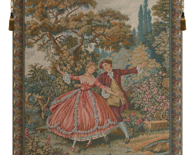 European Dancing Scene Tapestry: Unique Woven Italian Wall Art Decor Hanging - Classical Jacquard Landscape