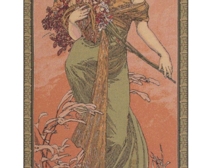 Mucha Spring Woven Wall Tapestry: Art Nouveau European Decor