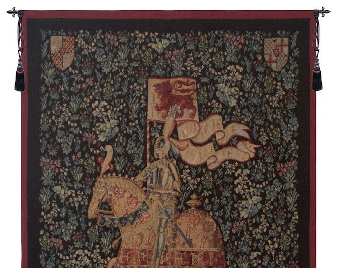 Medieval Knight Tapestry: Millefleurs Woven Wall Decor