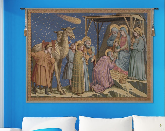 Adoration of the Magi Italian Jacquard Tapestry - Woven Religious Wall Art Hanging