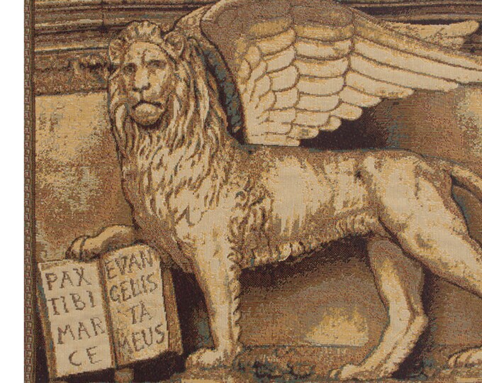 Winged Lion Tapestry Italian Jacquard Woven Wall Art Hanging Decorative Fine Antique Cream 12x15