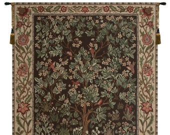 William Morris Tree of Life Belgian Wall Tapestry Woven - Brown Woven Wall Hanging Art - Decorative Wall Tapestry For Home Decor
