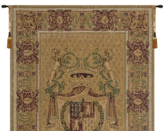 Stemma Tours Chenille European Wall Tapestry - Cream Background Wall Decor Art - Woven Italian Wall Tapestry - Medieval Wall Hanging
