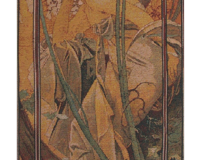 Mucha Art Nouveau Tapestry: Jacquard Woven Wall Hanging, Evening Contemplation