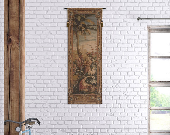 French Woven Wall Tapestry: Pineapple Harvest, Medieval Floral Art