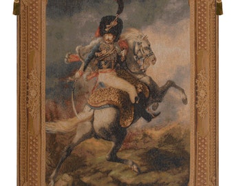 French Jacquard Wall Tapestry: Imperial Guard Cavalier Napoleon Military Art Hanging Decor