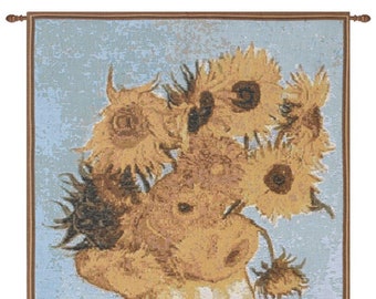 Van Gogh Sunflowers European Wall Tapestry - Van Gogh Wall Art - Floral Bouquet French Wall Hanging - Yellow Flowers Woven Wall Tapestry