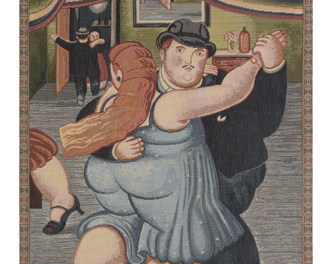 Botero Blu Woven Wall Tapestry: Italian Dancing Couple Art (24x20 inch)