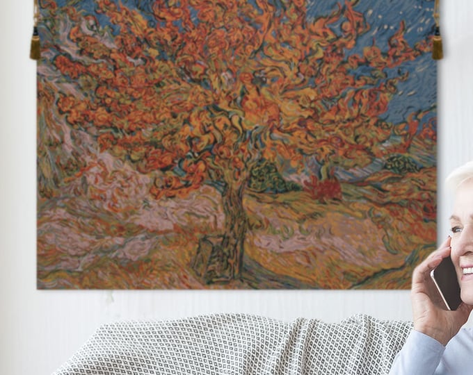 Vintage-Inspired Van Gogh Mulberry Tree Tapestry: European Woven Wall Art for Home Decor