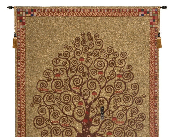 Klimt's Tree Of Life European Wall Tapestry - Medieval Decorative Wall Hanging - Gustav Klimt Home Décor Wall Art - Modern Woven Wall Décor