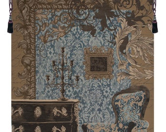 Louis XVI Blue Woven Tapestry: French Medieval Wall Art (78x58 inch)