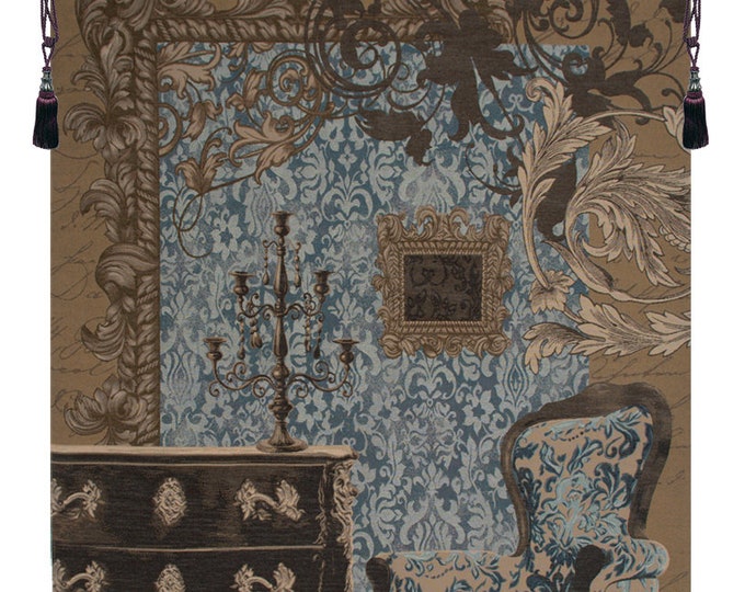 Louis XVI Blue Woven Tapestry: French Medieval Wall Art (78x58 inch)