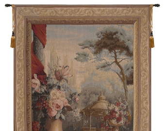 Bouquet Jardin Gazebo European Wall Tapestry - Floral Bouquet Wall Hanging - Woven French Wall Art - Decorative Jacquard Wall Tapestry