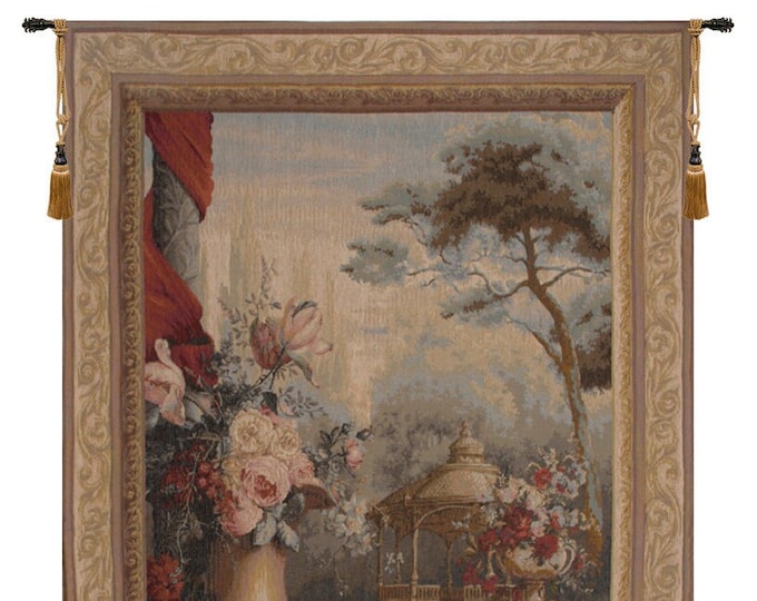 Floral Gazebo Tapestry: French Woven Wall Art (57x41 inch)