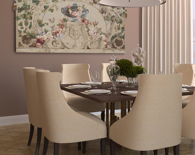 Beauvais Green Leaf Medieval European Wall Tapestry - Floral Woven Hanging Art Decor