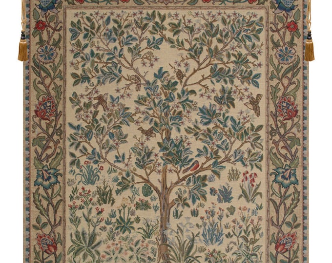 William Morris Tree of Life Tapestry: Belgian Woven Floral Wall Hanging