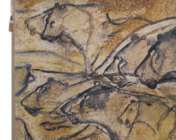 Chauvet Lions European Jacquard Wall Tapestry - Fine Art Woven Hanging Decor - Ancient Cave Painting