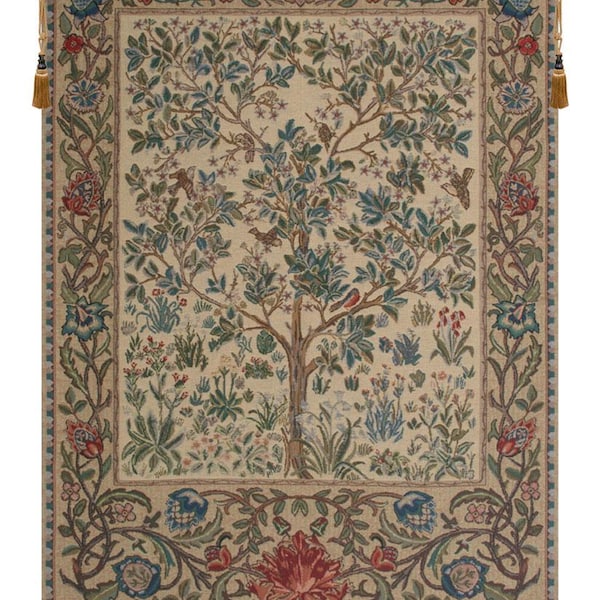 William Morris Tree of Life Tapestry Wall Hanging Belgian Woven Floral Vintage Home Decor