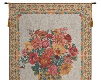 Elegant Chinoiserie Floral Bouquet Wall Tapestry 66x50 inch - European Woven Belgian Art for Home Decor