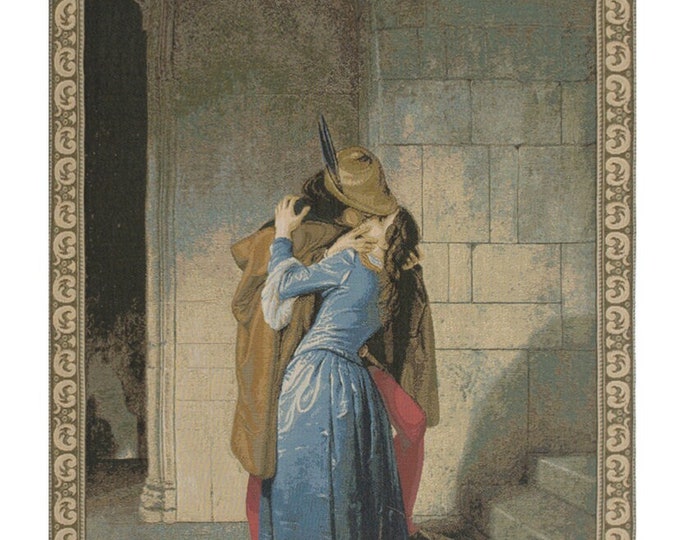 Italian Jacquard Woven Wall Tapestry: The Kiss Romantic Art Hanging for Home Decor (24x20 inch)