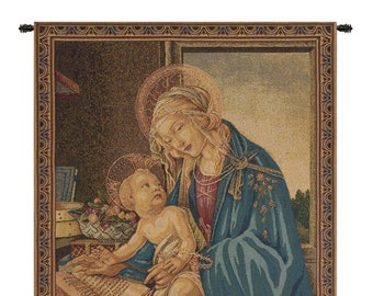 Madonna Del Libro European Wall Tapestry - Woven Jacquard Wall Decor Art - Religious Italian Wall Tapestry - Mother and Child Wall Hanging