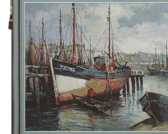 Belgian Woven North Sea Harbour Tapestry Wall Art 37x43 Inch Home Decor