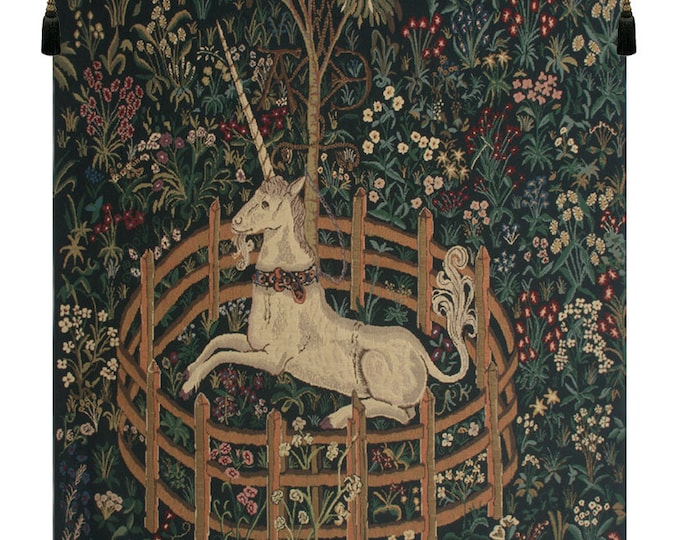 Unicorn in Captivity Belgian Tapestry - Mille Fleurs Medieval Wall Hanging