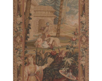 Vintage French Pineapple Harvest Tapestry: Woven Floral Wall Hanging, Exotic Tropical Scene