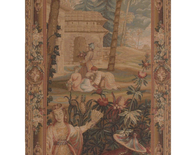 Vintage French Pineapple Harvest Tapestry: Woven Floral Wall Hanging, Exotic Tropical Scene, 87x29