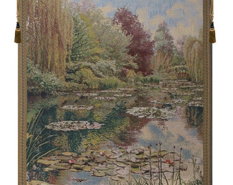 Monet's Garden Tapestry: Belgian Woven Landscape Wall Art (80x68 inch)