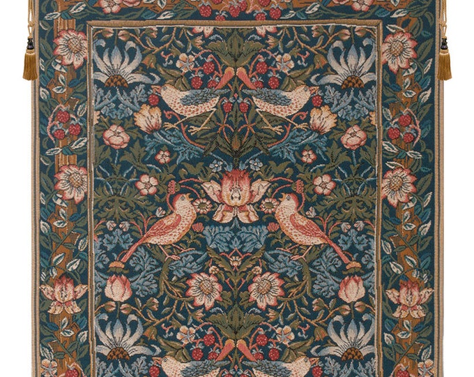William Morris Birds Tapestry: Medieval Floral Woven Wall Hanging, Made in France