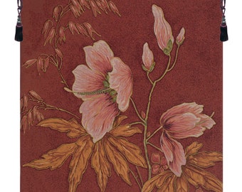 Elegant Red Floral Jacquard Wall Tapestry: Medieval French Decor for Living Room (76x56 inch)