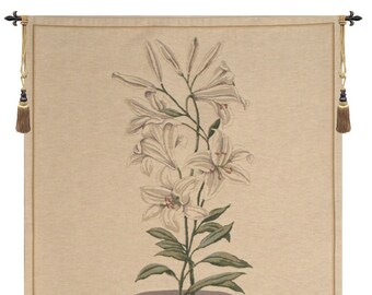Lilly Small European Wall Tapestry - Decorative Unique Wall Art - White Floral Belgian Wall Hanging - Flower Bouquet Wall Decor Art