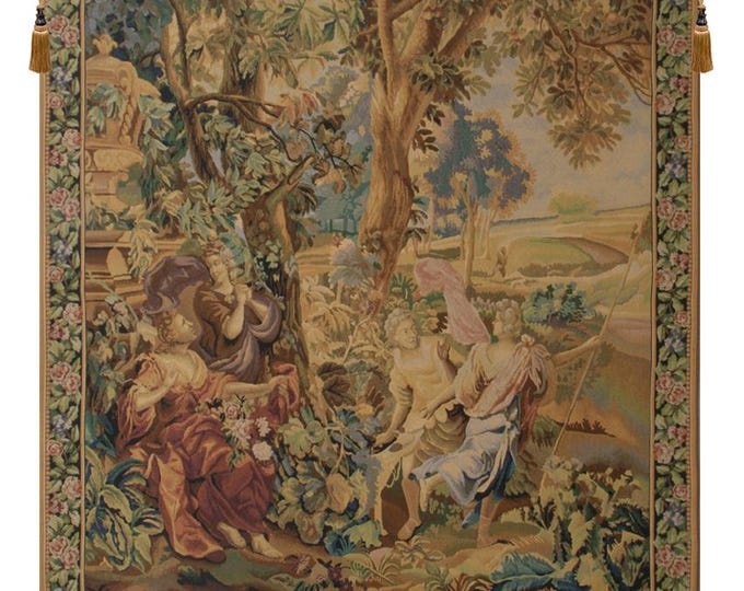 European Country Scene Belgian Wall Tapestry - Vintage Woven Art Home Decor Wallhanging