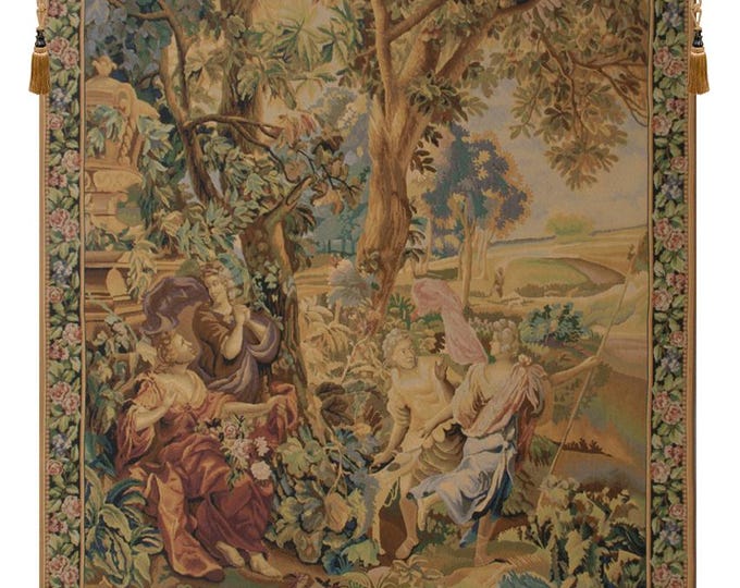 European Country Scene Belgian Wall Tapestry - Vintage Woven Art Home Decor Hanging