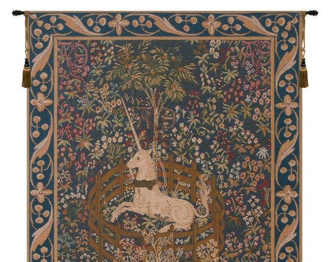 Licorne Captive Woven Tapestry: French Medieval Unicorn Wall Hanging