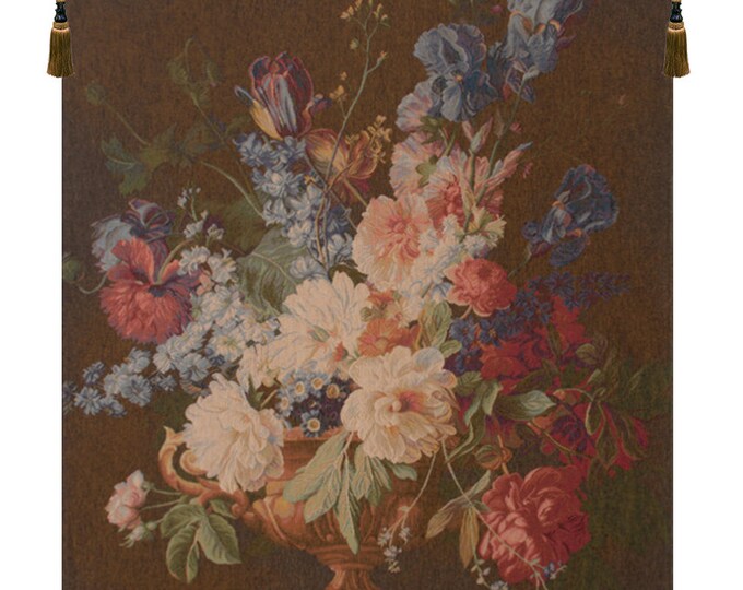 Floral Bouquet Wall Tapestry: Woven French Art Hanging Decor 58x44 Inch Vintage European Home