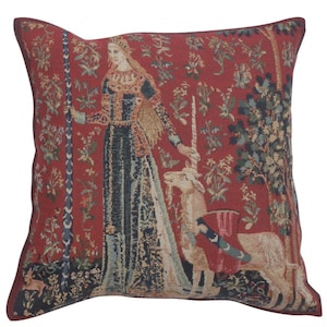 Unicorn Tapestry Pillow Cover: Millefleur Art, Woven in Belgium, 17x17