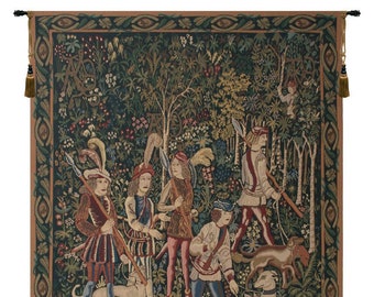 Unicorn Hunt with Border Wall Tapestry Woven - Gobelin Wall Decor Art - Unique Medieval Decorative Wall Hanging