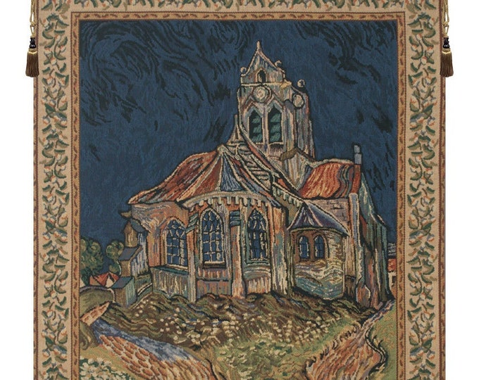 Van Gogh Church of Auvers Tapestry: Belgian Woven Wall Art (33x26 inch)