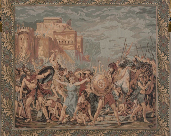 Sabine Women Renaissance Battle Scene Tapestry Woven Medieval Wall Art Hanging Vintage Decor Jacquard Historical